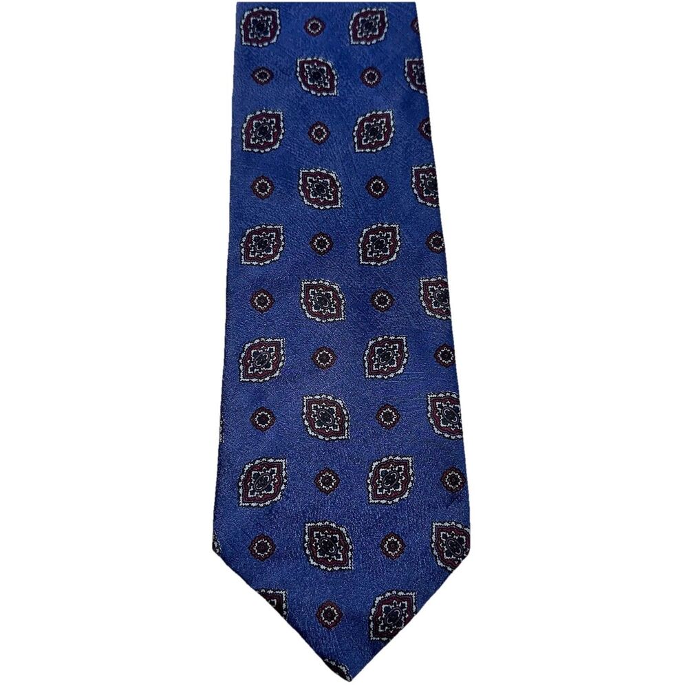 ENRICO GUCCINI Silk Tie Blue Medallions 3.5" Mens Classic Made USA Neckwear